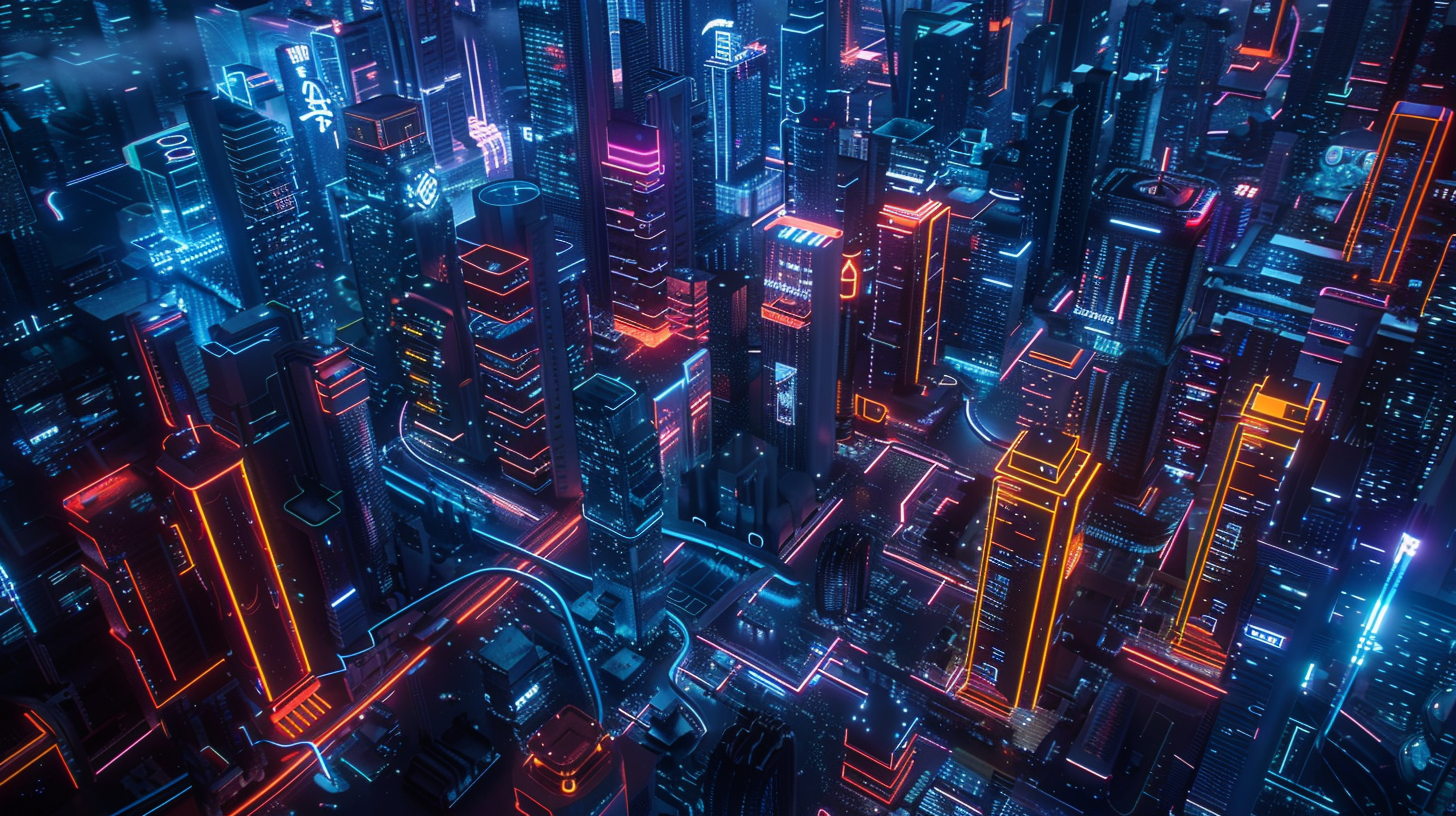 Neon futuristic city map night view