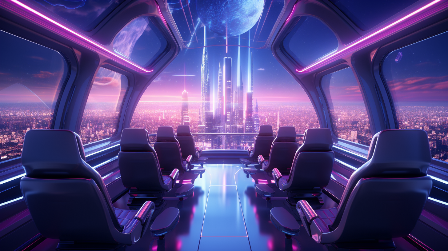 Stunning futuristic jet plane interior with neon lights