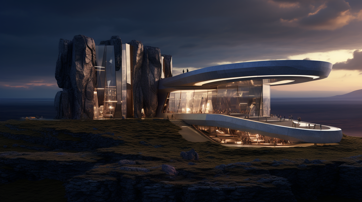 Futuristic office building inspired by stonehenge