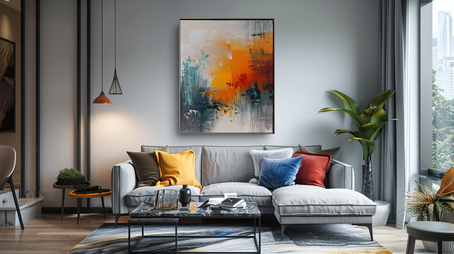 Modern beige framed futuristic painting