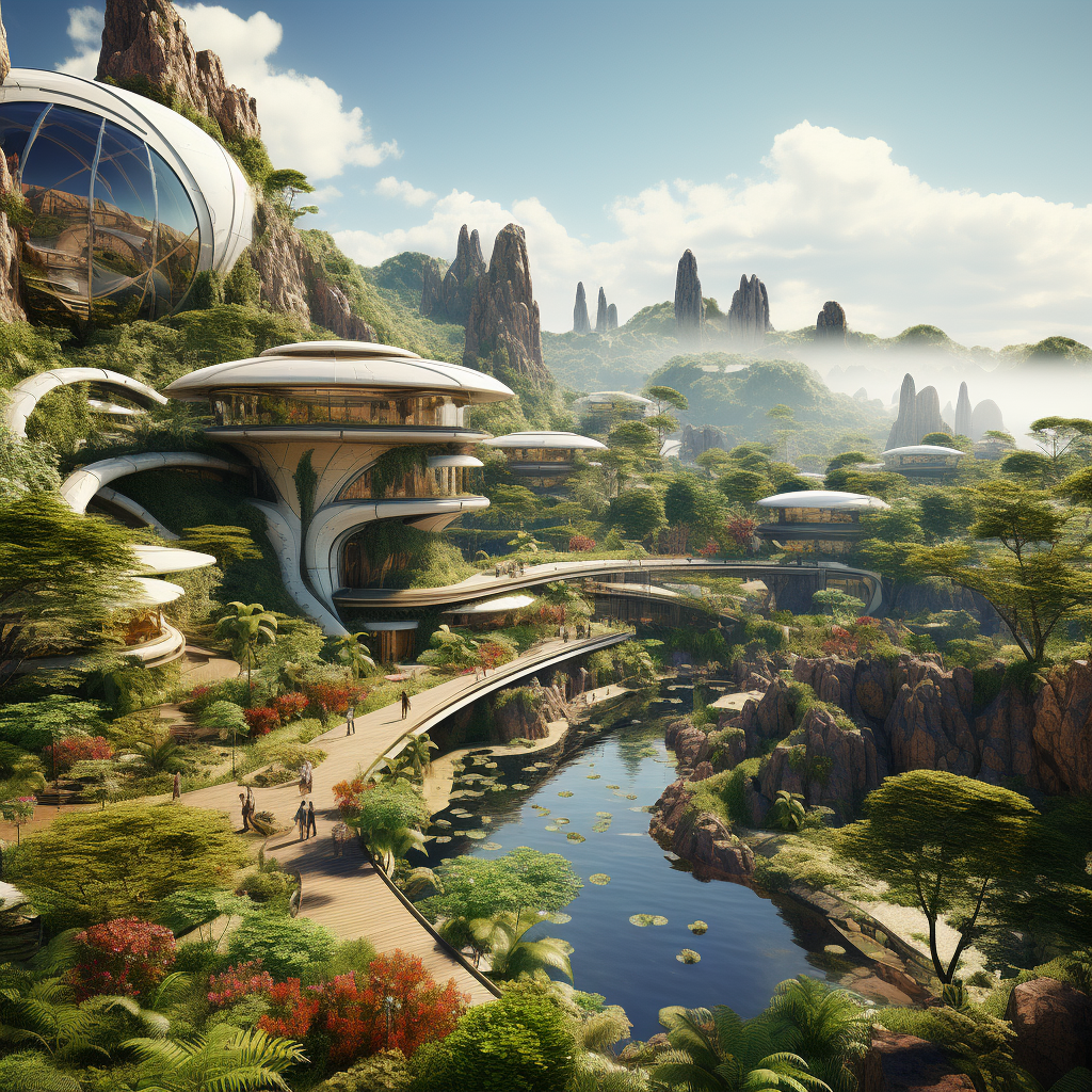 Futuristic paradise country landscape