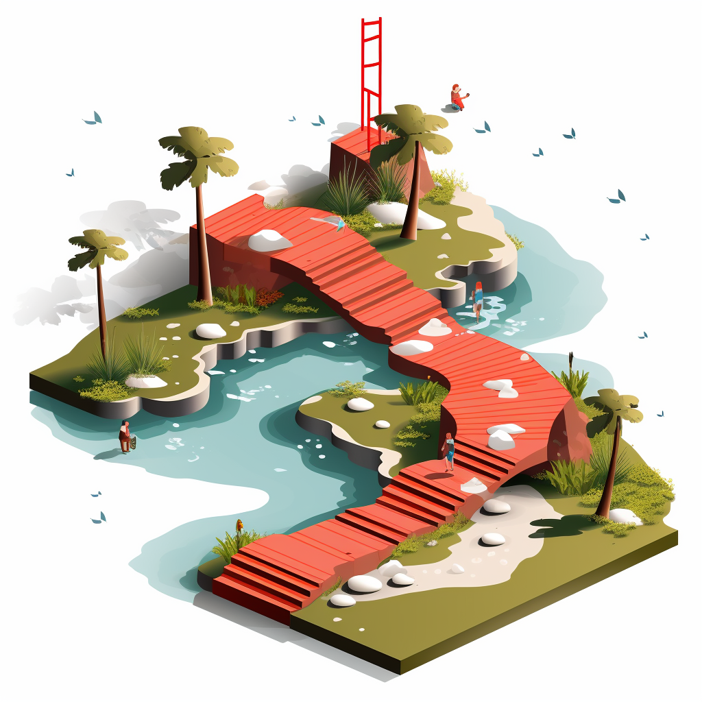 Isometric footprints on red pathway in eco-friendly park