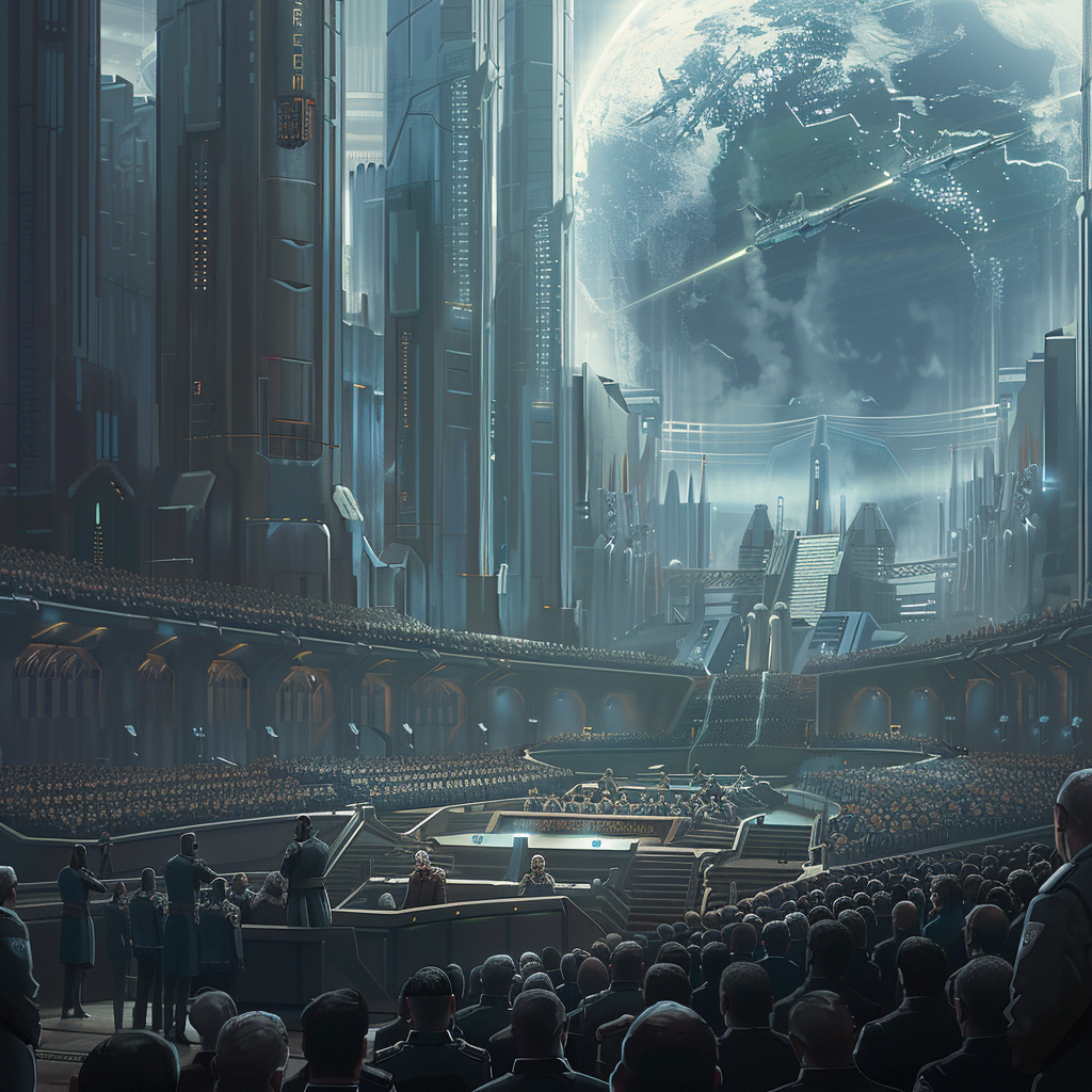 Massive Futuristic Parliament Meeting Art