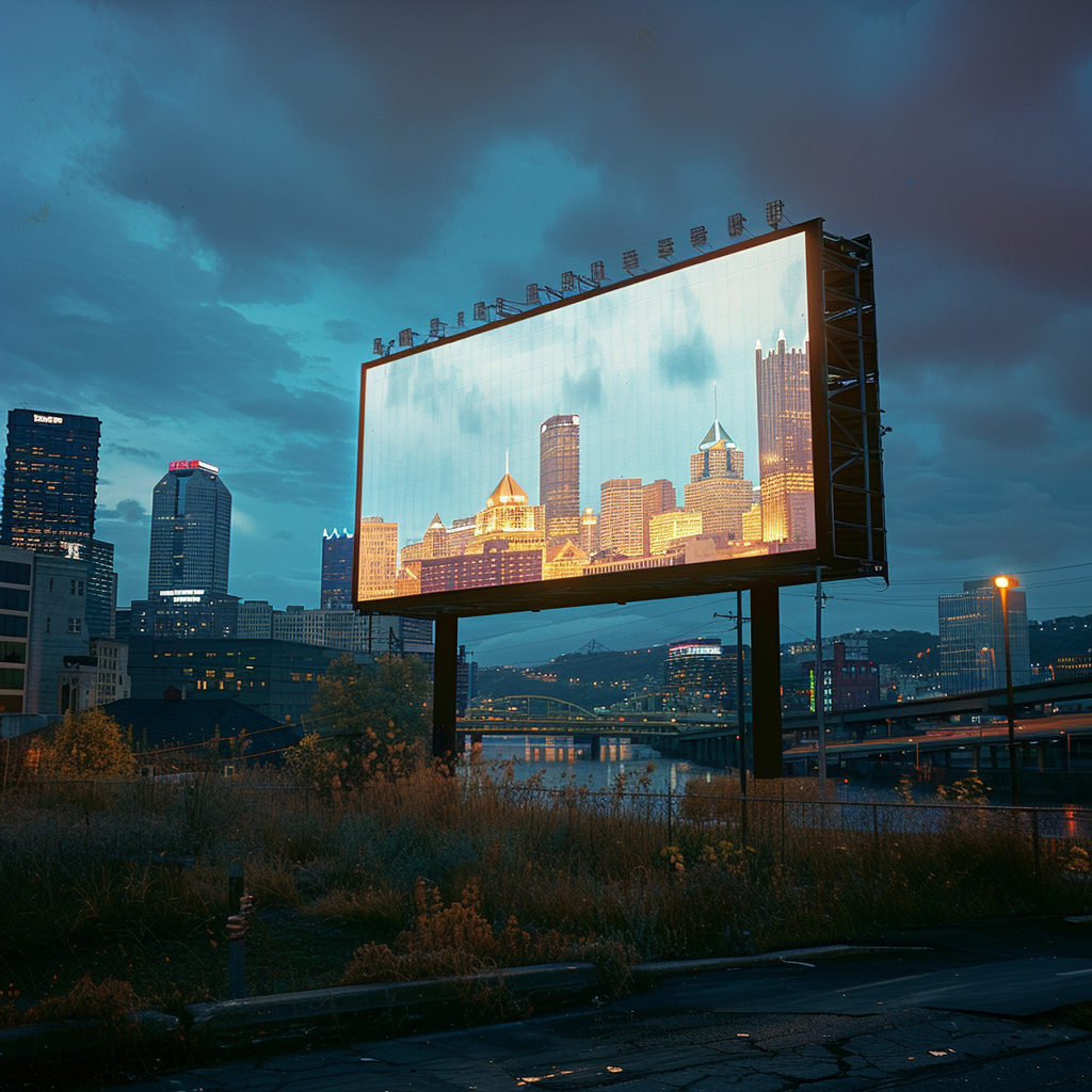 LED billboard in futuristic Pittsburgh