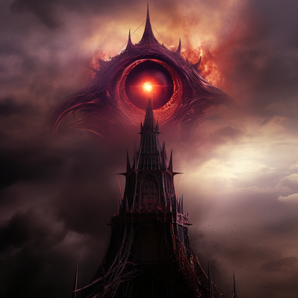 Futuristic purple eye of fire tower