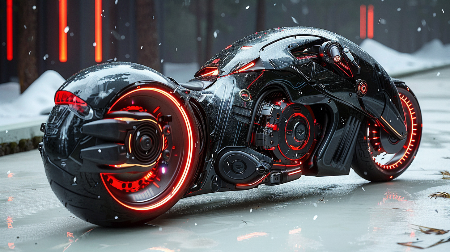 Futuristic black red motorcycle image