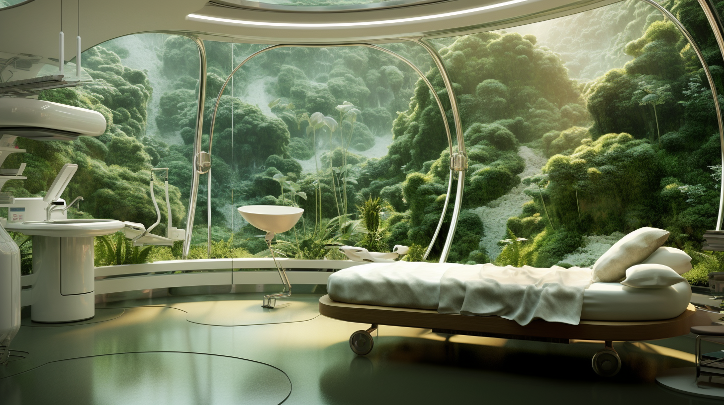 Futuristic rehabilitation room with nature motifs