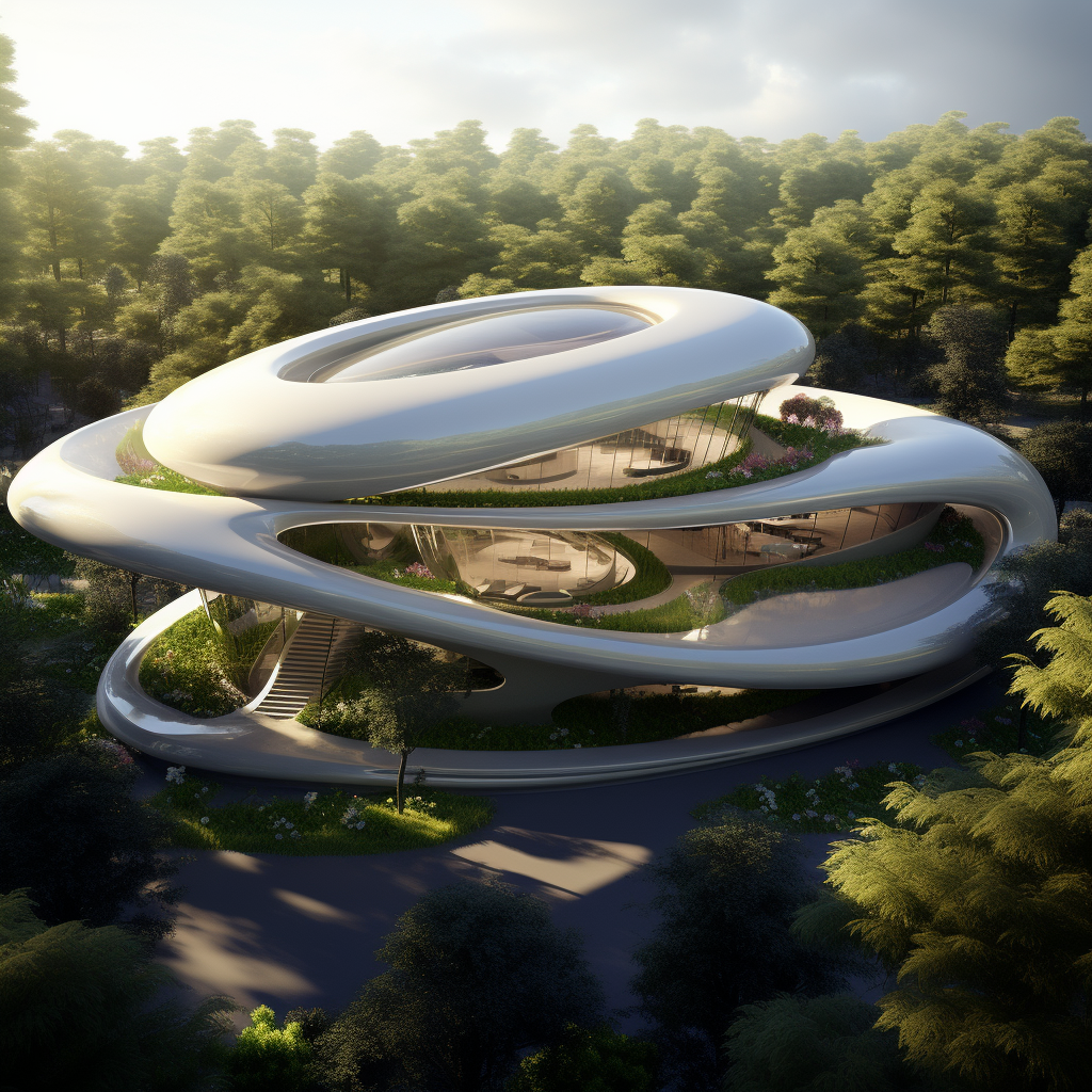 Organic architecture with futuristic ring-shaped living building