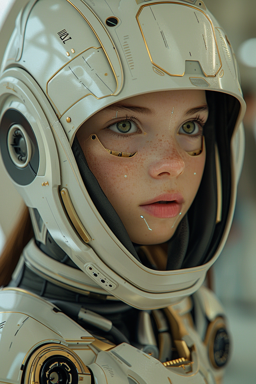 Futuristic robot girl in hyperrealist space