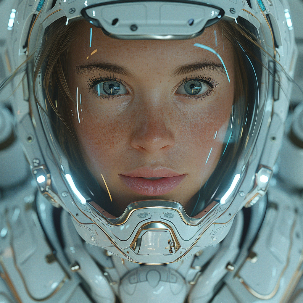 metallic futuristic robot girl face