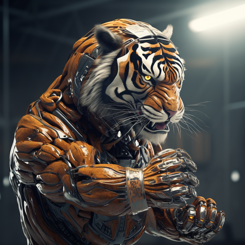 Robotic angry tiger with boxing glove