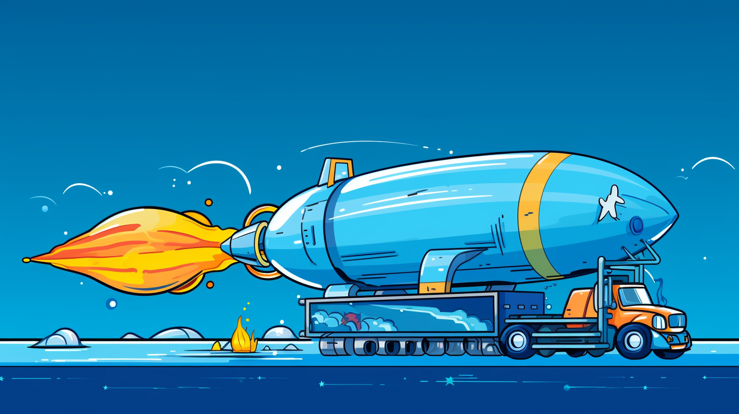 Futuristic rocket fuel tanker on blue background