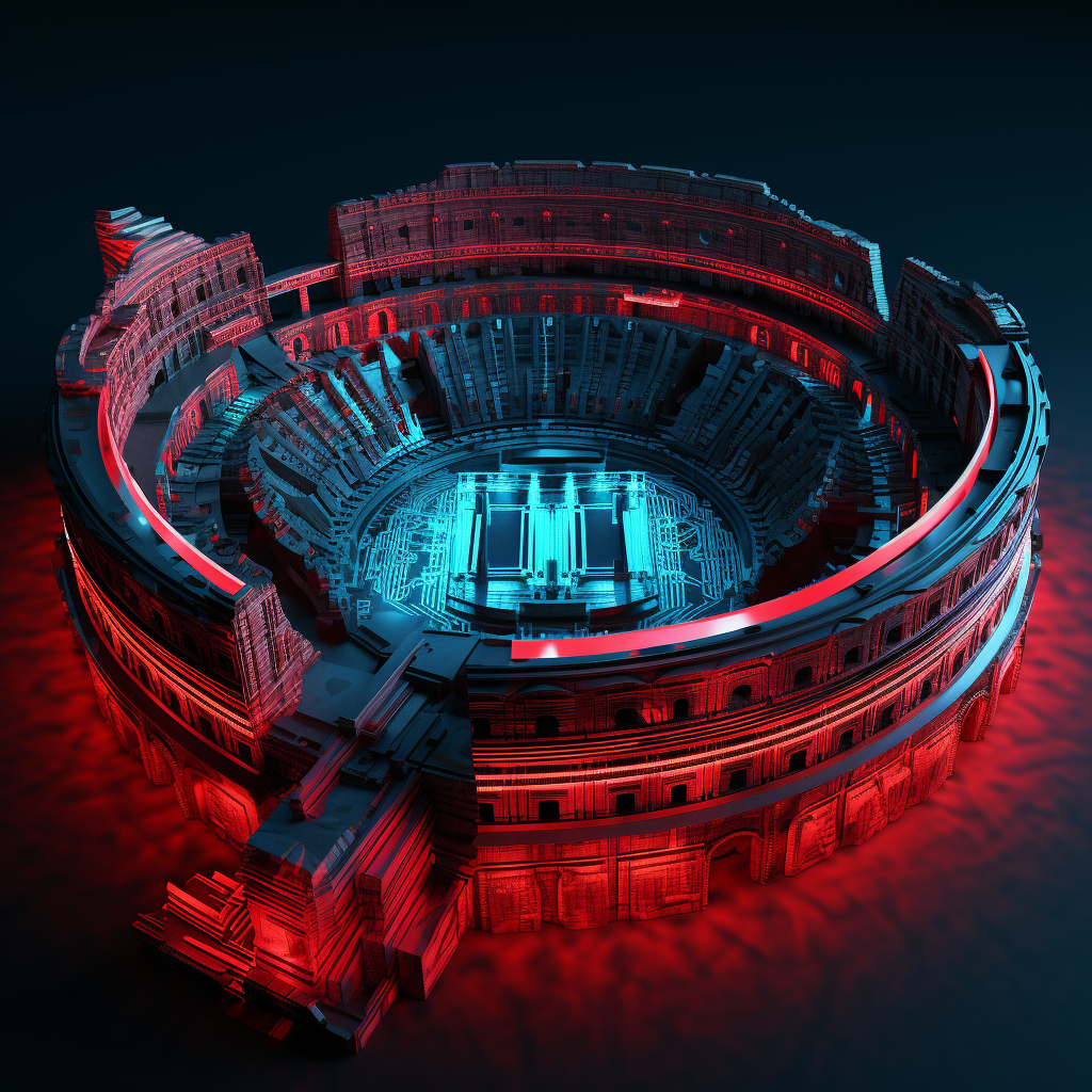 Bird's Eye View of Futuristic Roman Colosseum Stadium