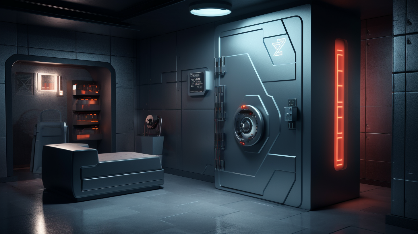 Dark grey room with futuristic safe