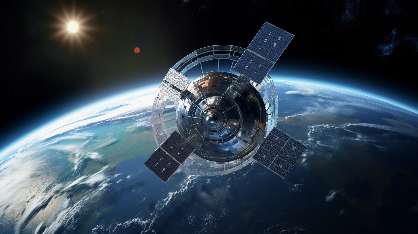 Futuristic satellite orbiting Earth