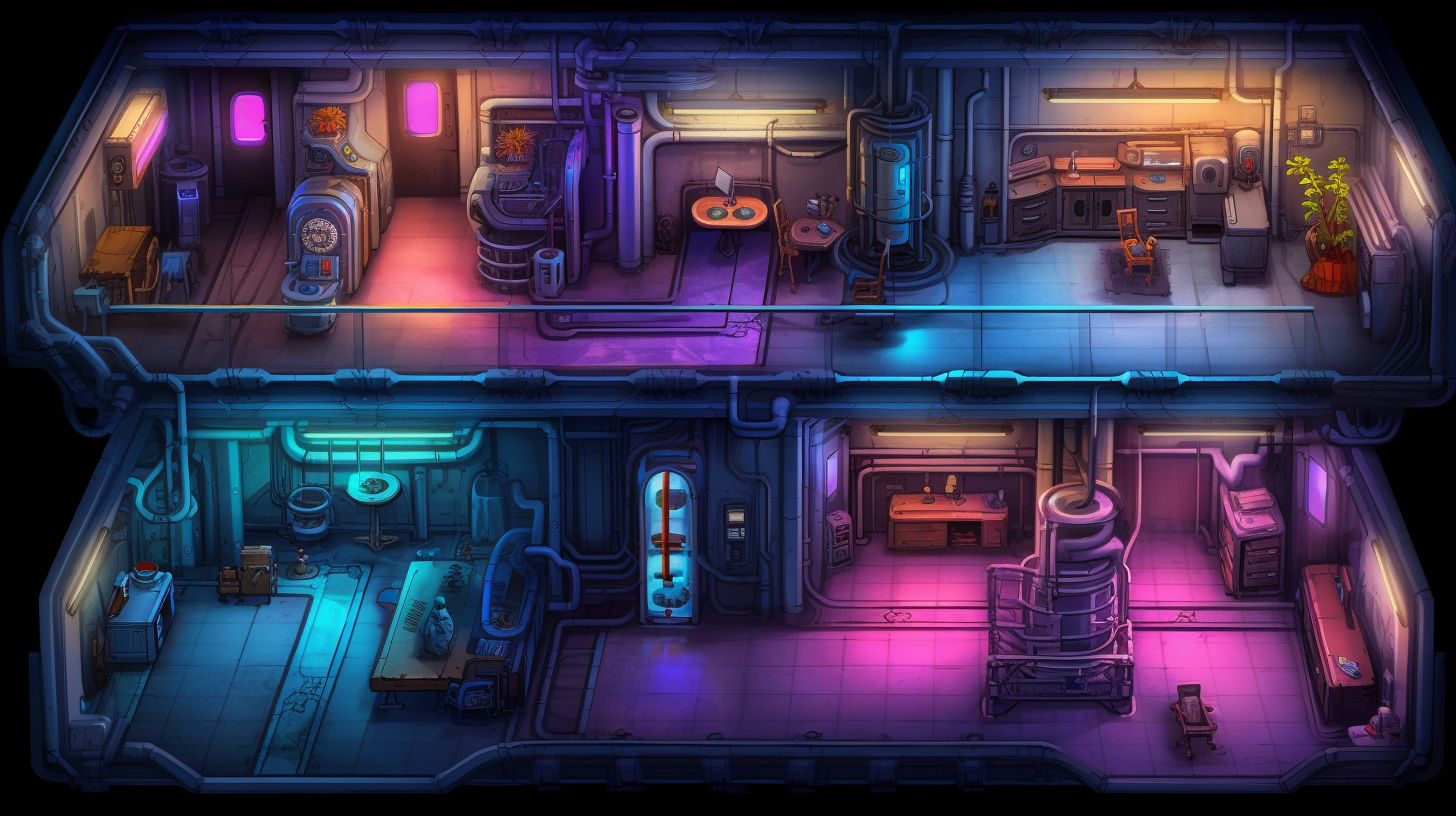 Virtual Tabletop Map of a Colorful Scientist Laboratory