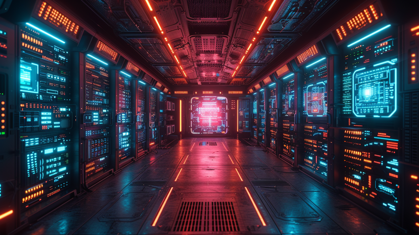 Futuristic Server Room with Holographic Displays