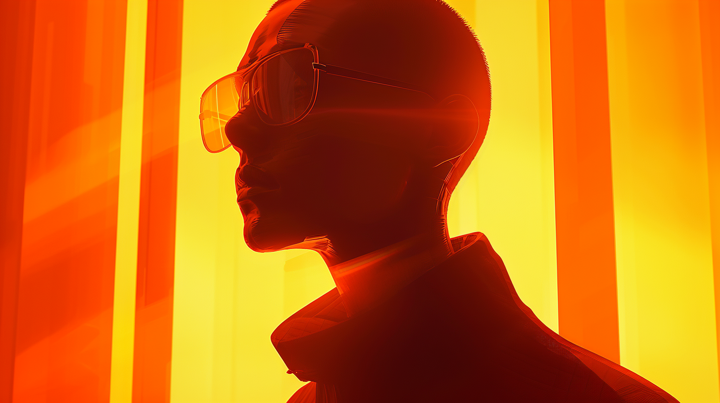 futuristic silhouette fashion guy orange background