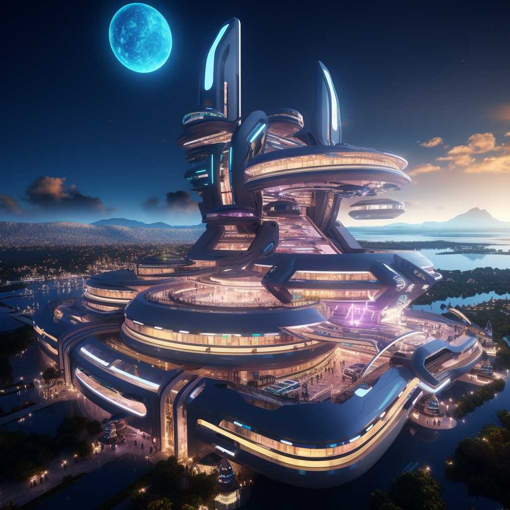 Modern futuristic space station hotel