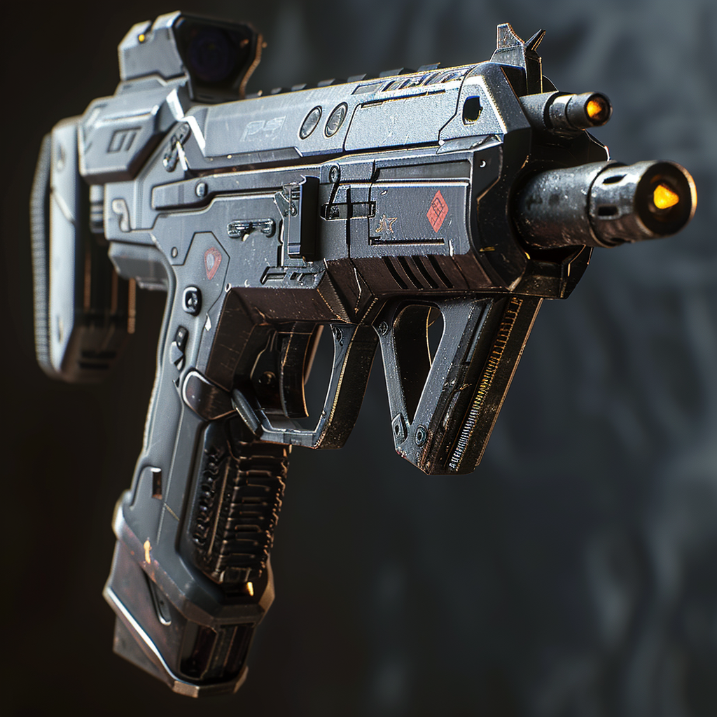 Futuristic submachine guns in cyberpunk game