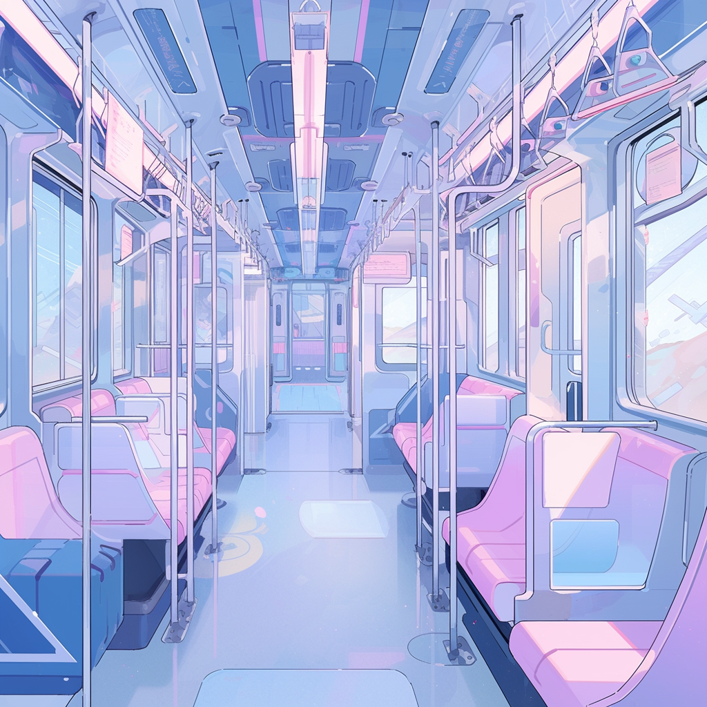 Futuristic subway train interior with chair design