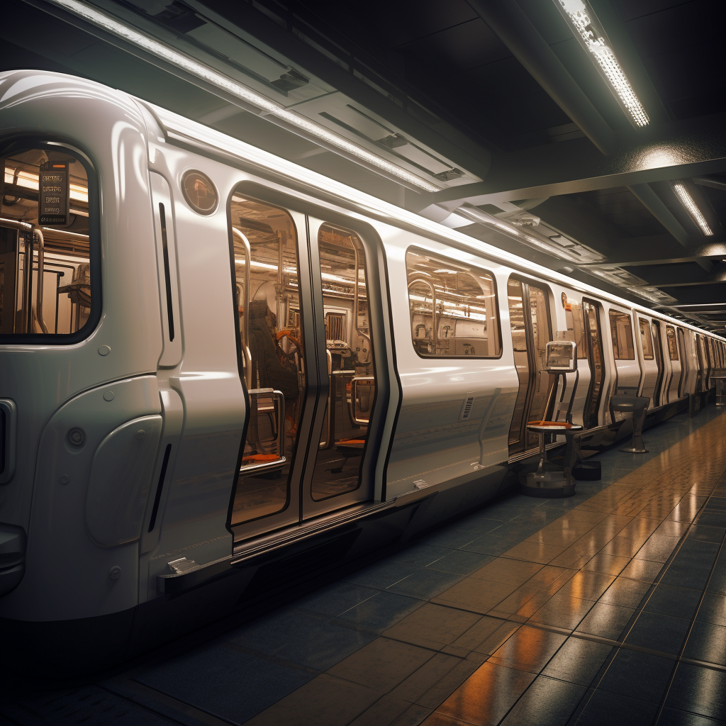 Futuristic subway train outside view