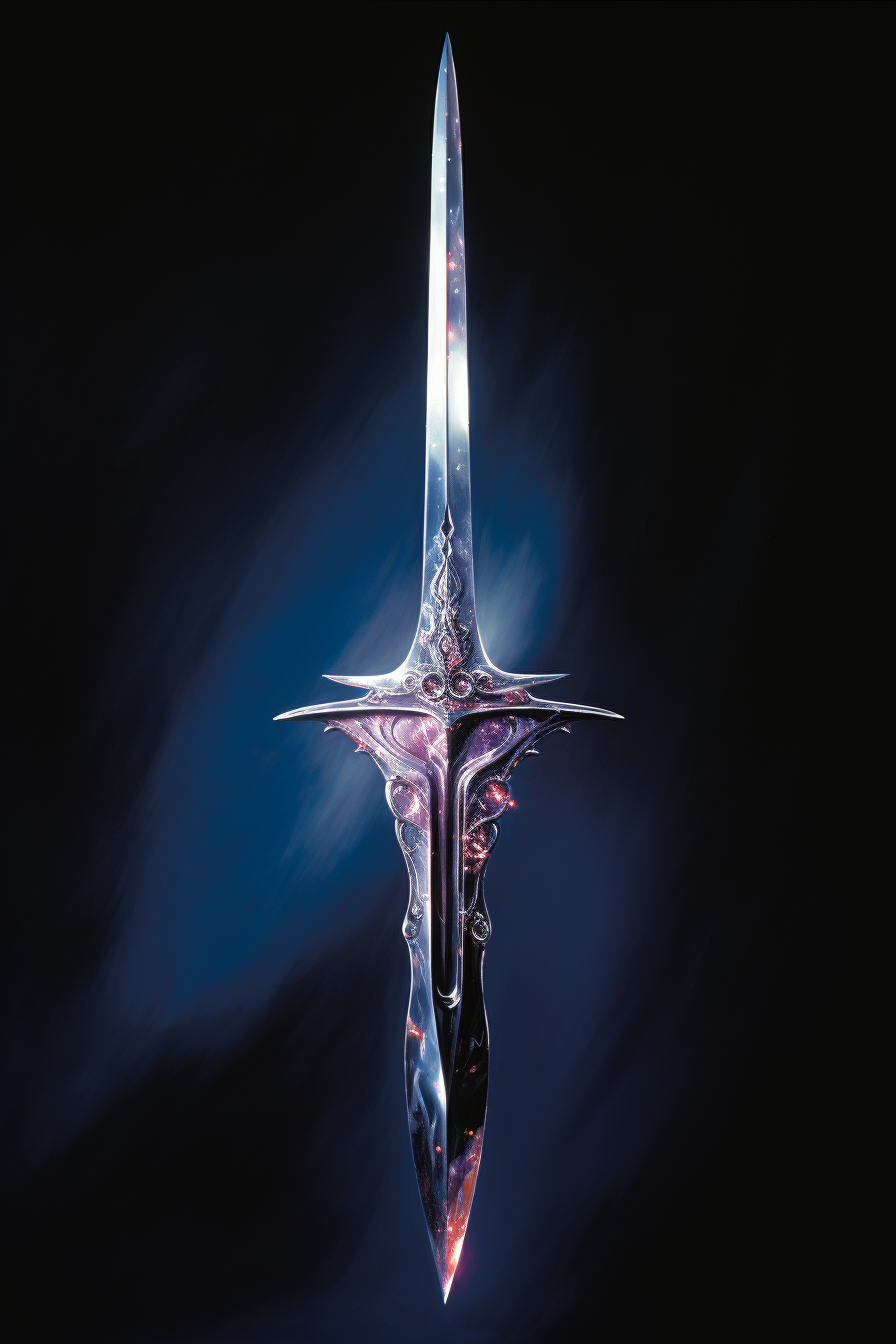 Futuristic sword with metallic, gray, and lilac colors