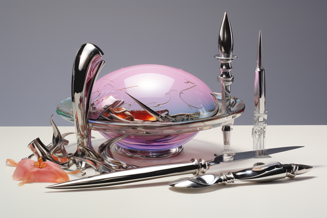 Futuristic Sword and Lipstick on Table