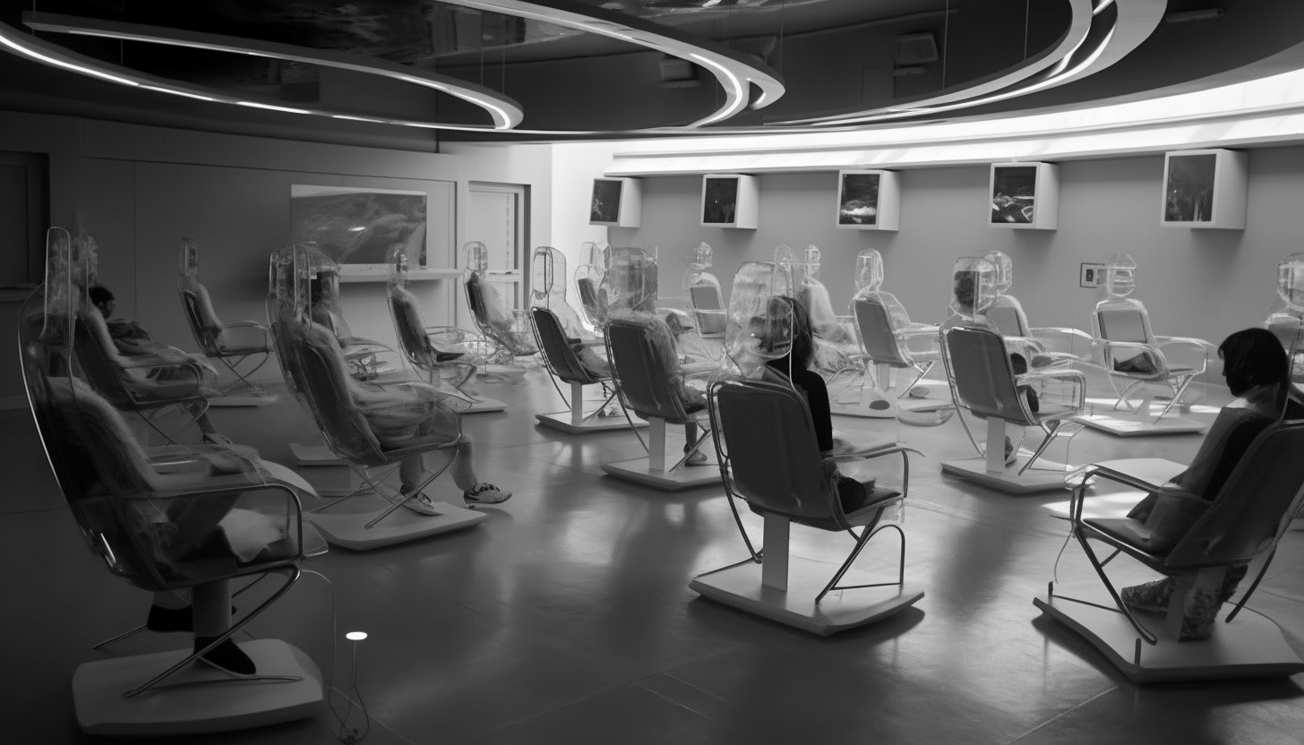 Futuristic time travel chairs in a modern room