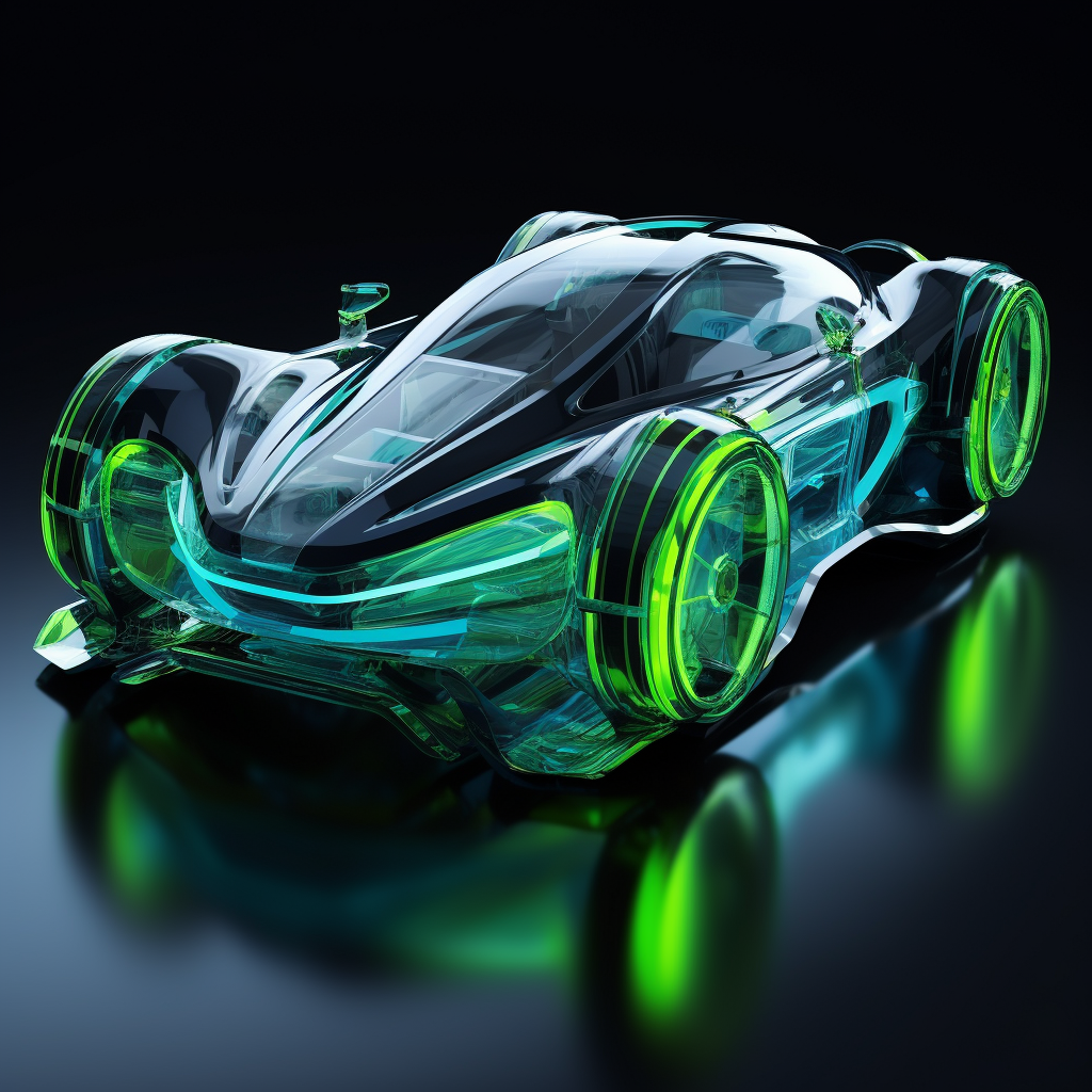 Transparent Glass Car on Dark Background