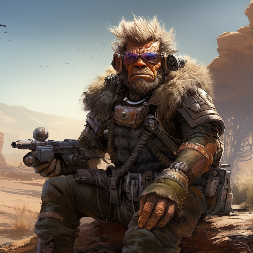 Fierce futuristic troll mercenary in comic art