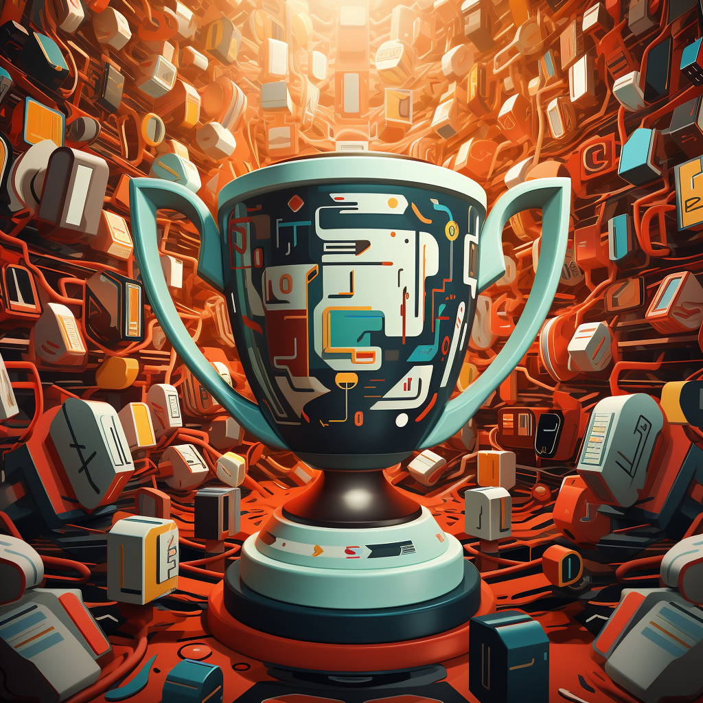 Futuristic trophy pattern digital robotic postmodernism