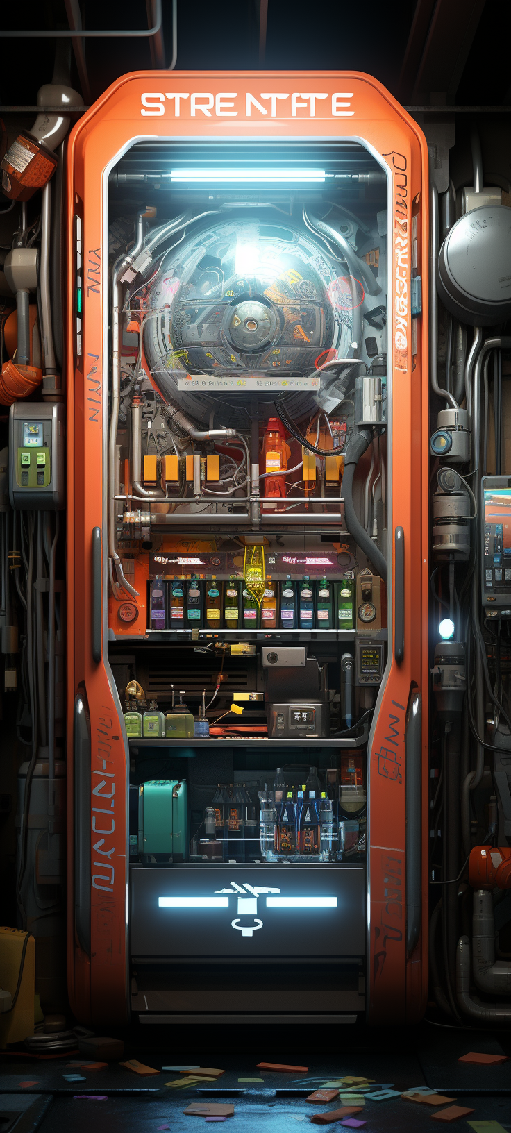 Tools inside a Futuristic Vending Machine