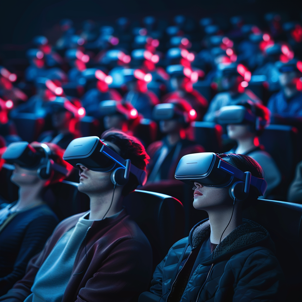 Futuristic VR theater crowd scene