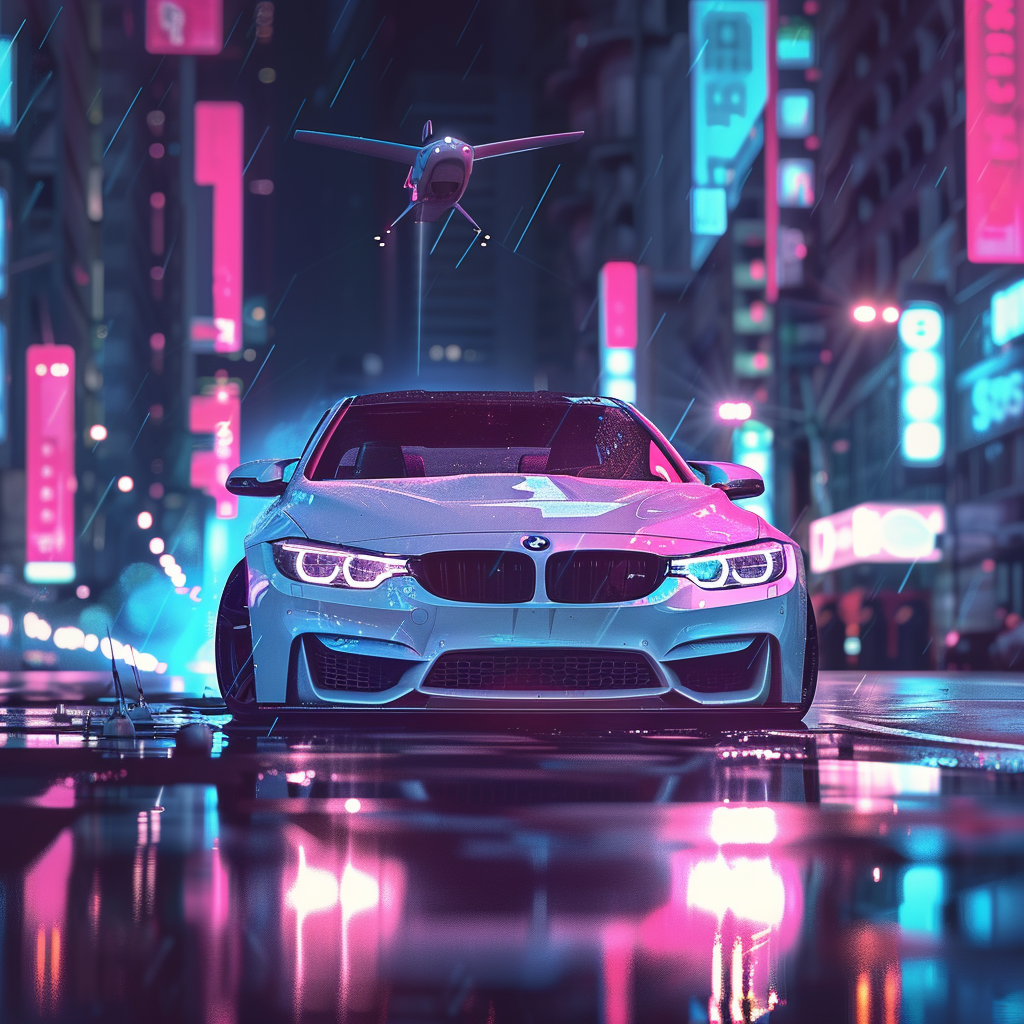 Flying Cyberpunk BMW Car Night