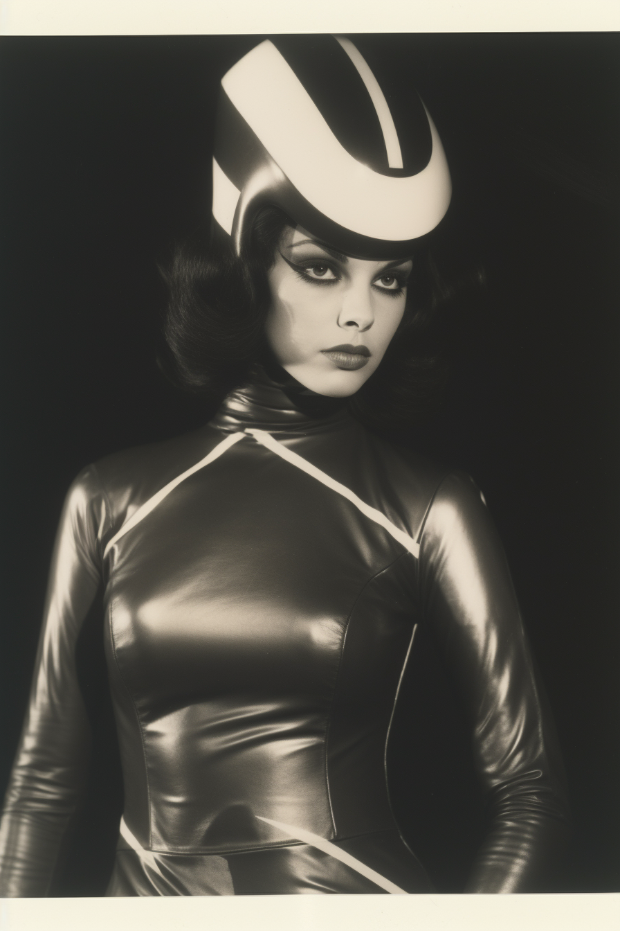 Young woman in futuristic latex suit