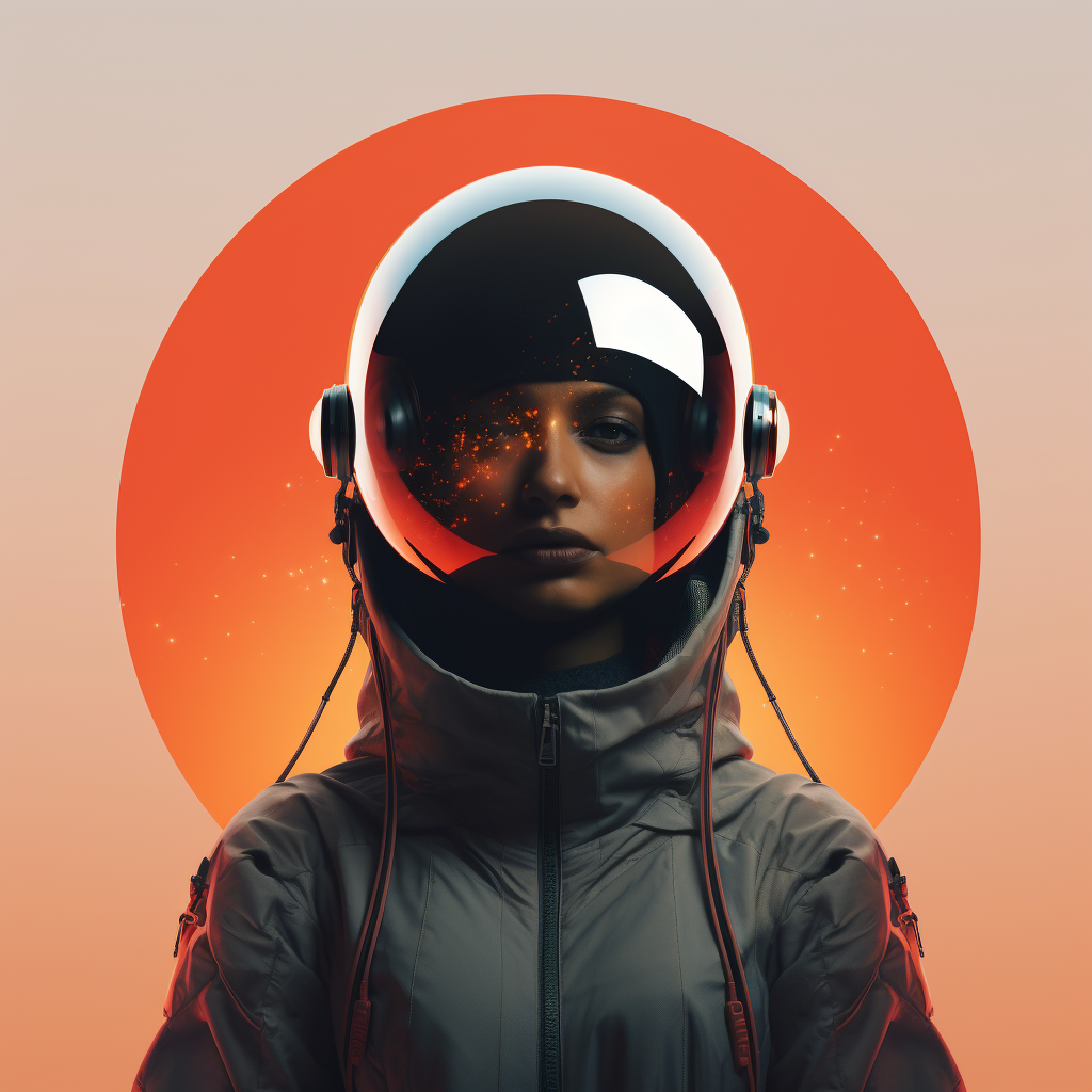 Futuristic album art on solid background