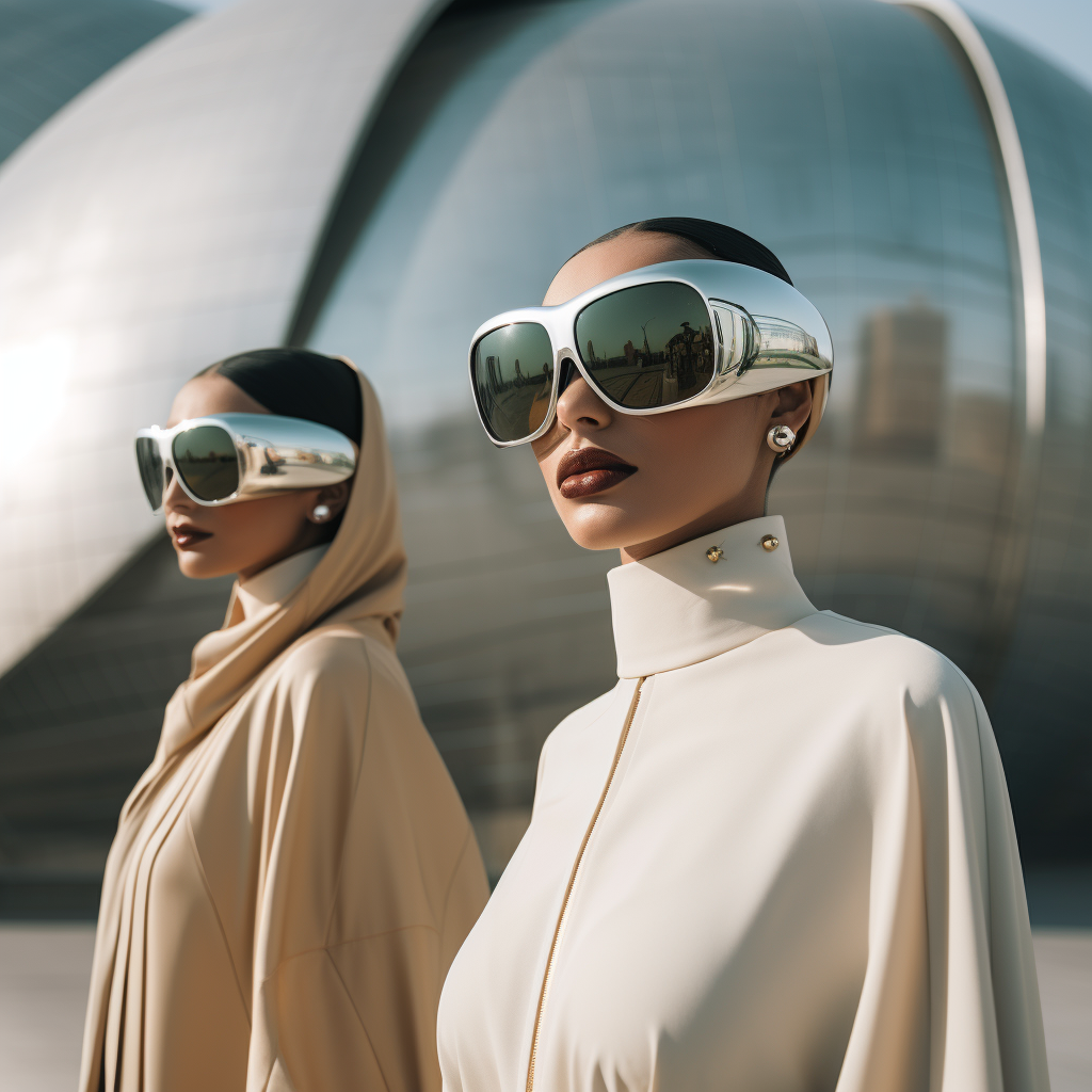 Minimal Futuristic Muslim Costumes with Golden AR Glasses