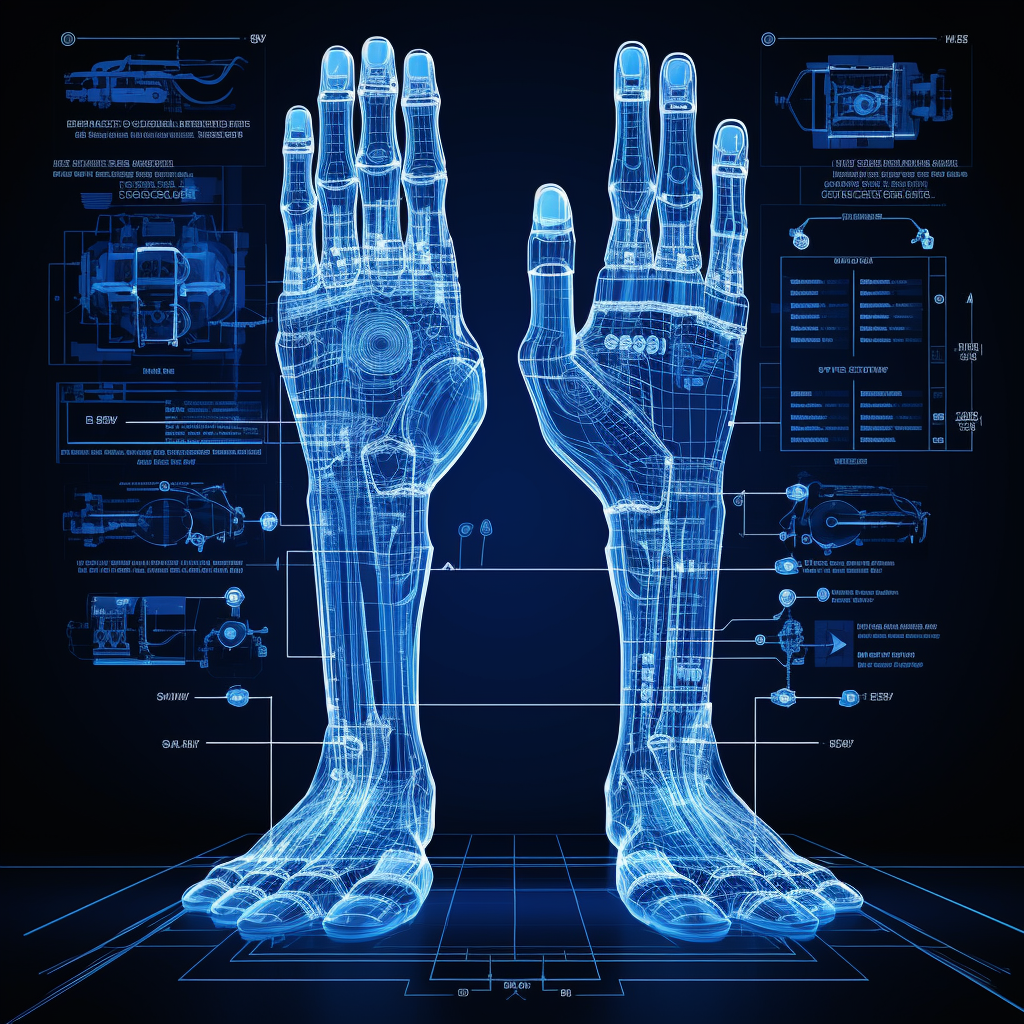 Futuristic Cyber Foot Blueprint Design