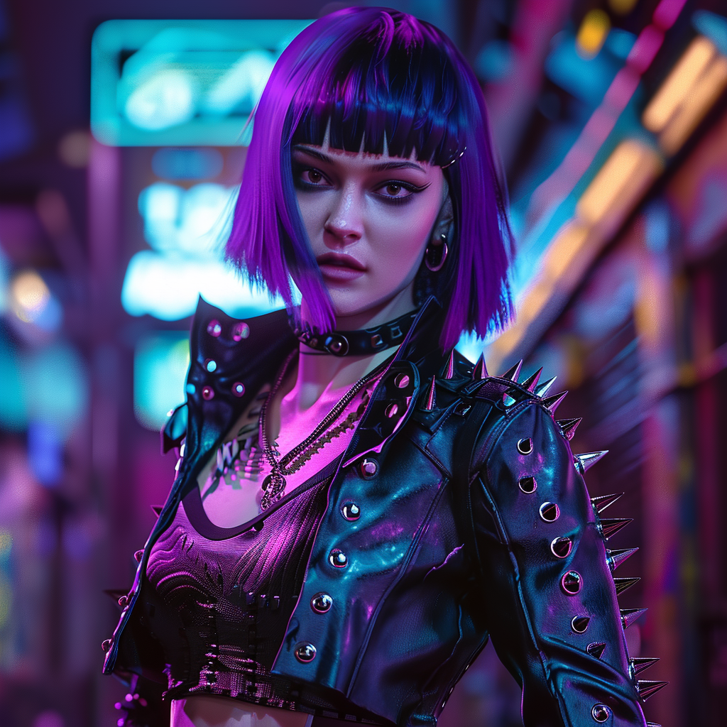 Female character in cyberpunk aesthetic