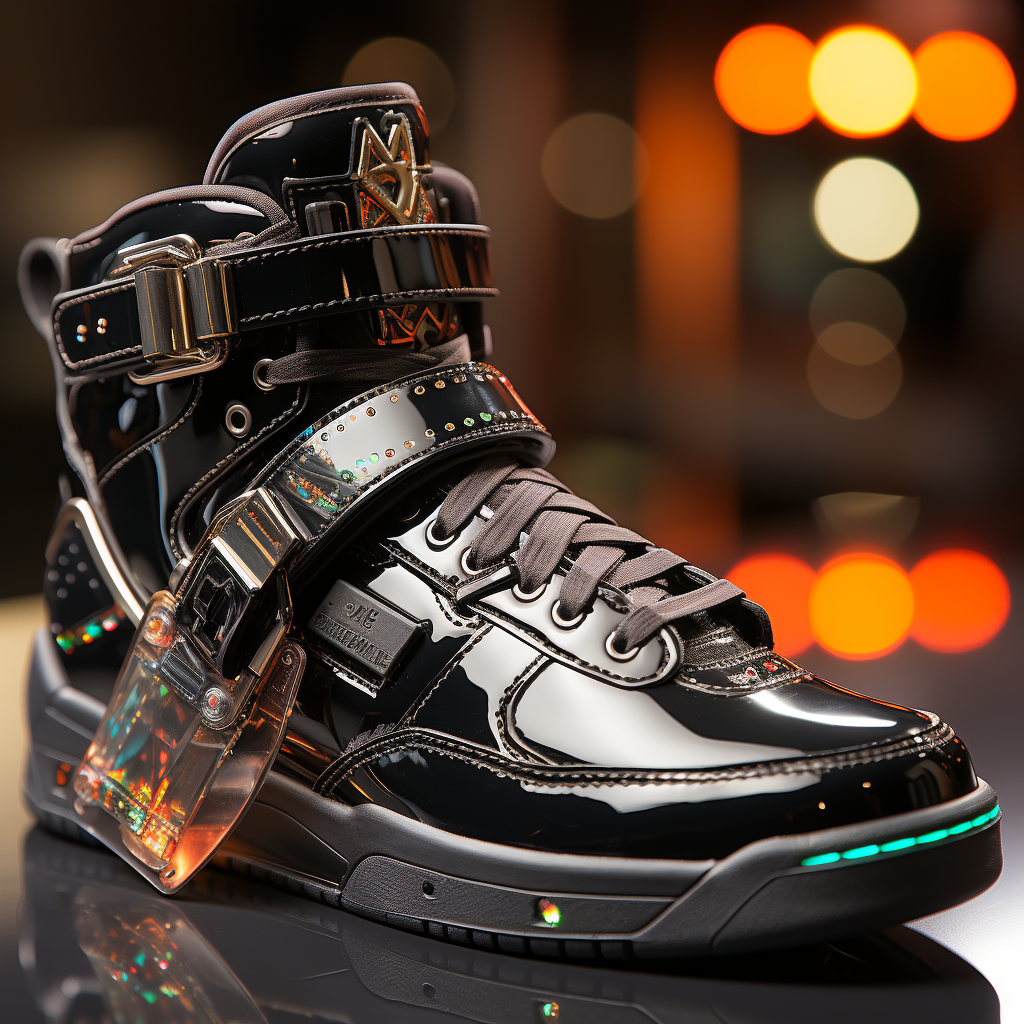 Futuristic cyberpunk sneaker on neon-lit surface