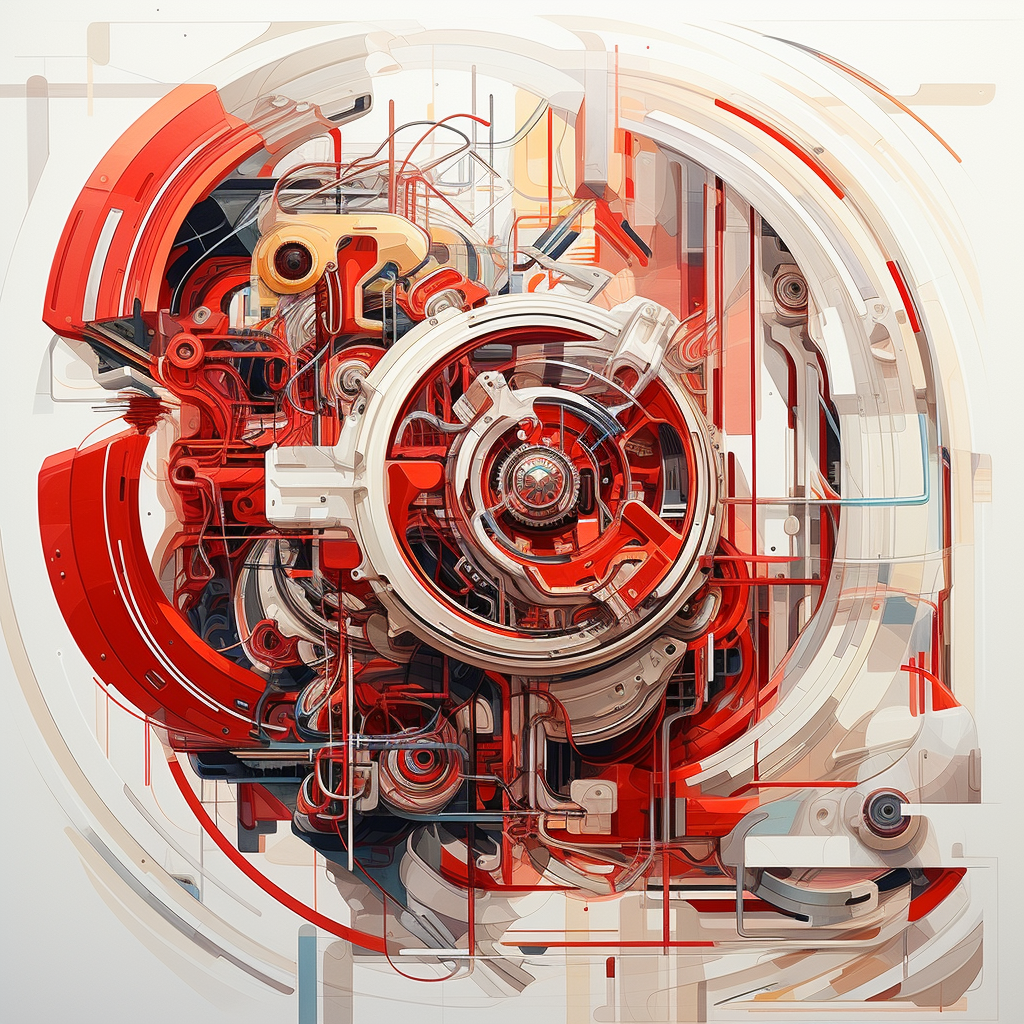 Abstract futuristic engine with dynamic interlocking elements