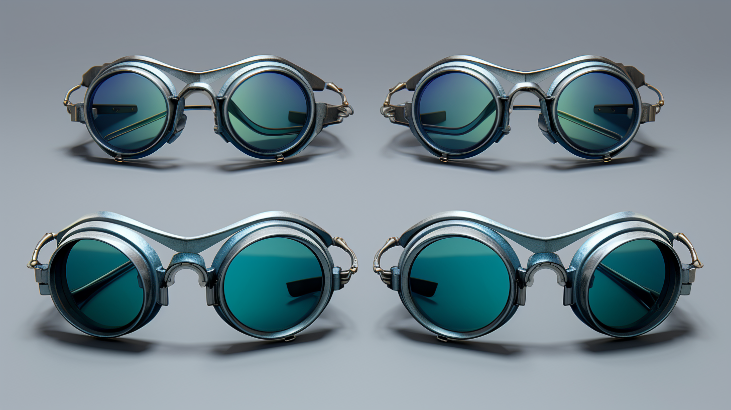 Futuristic eyeglasses in blueish gunmetal