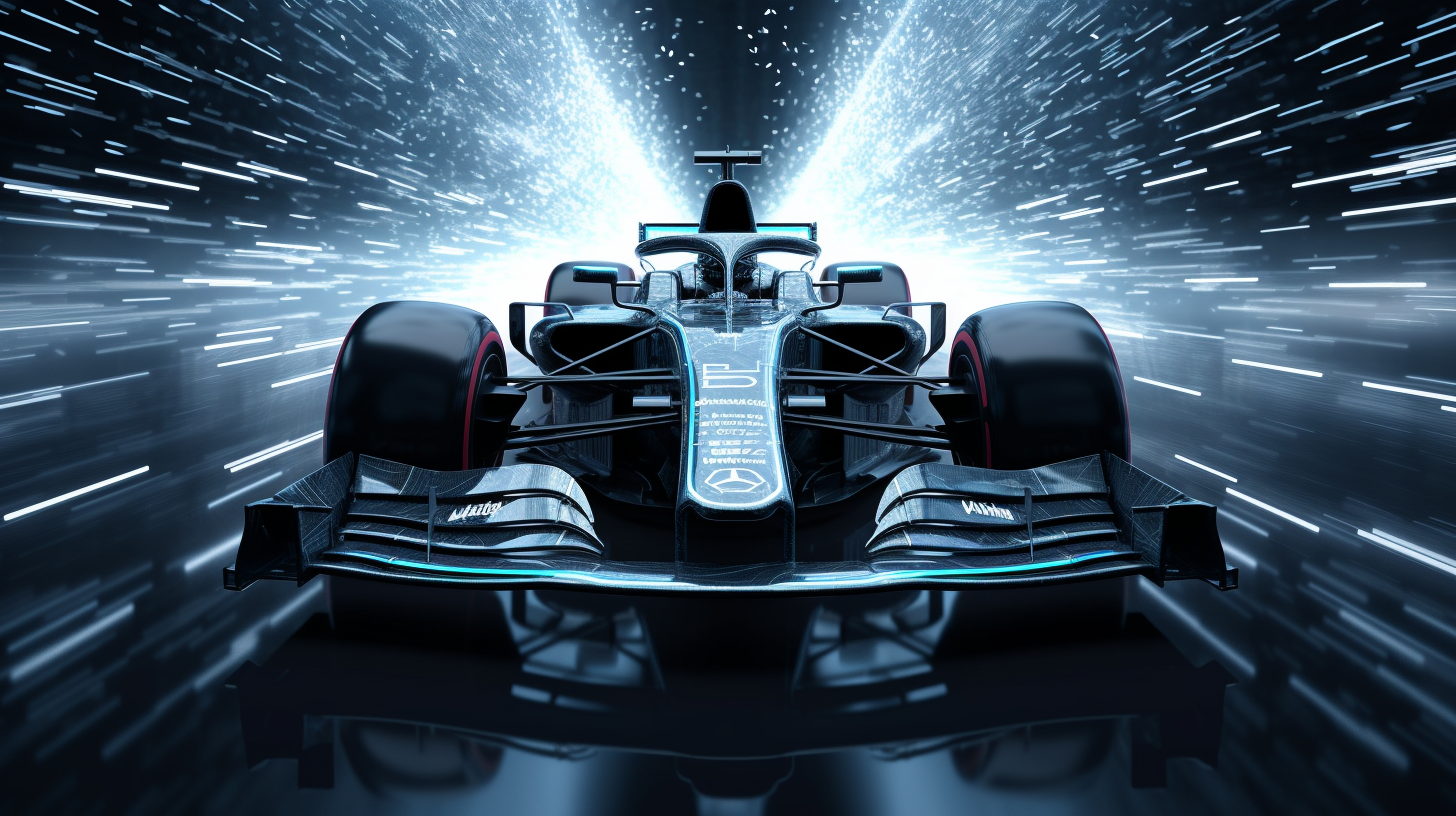 Futuristic Formula One car with laser headlights