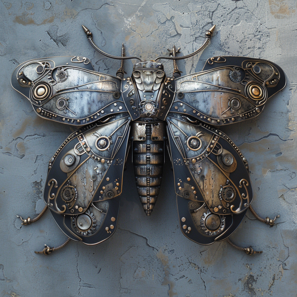 Shiny futuristic metal moth design