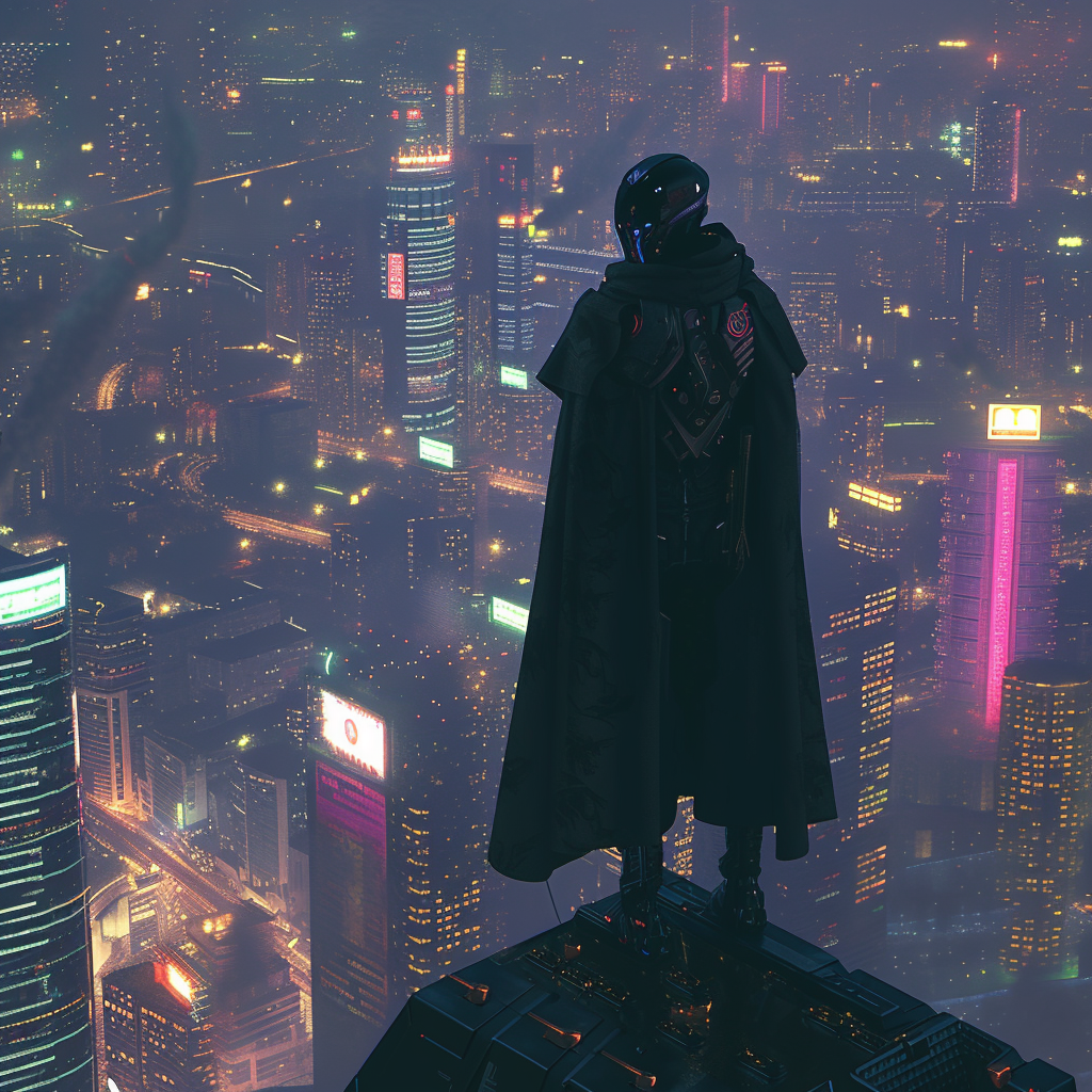 Masked Man in Futuristic Neon City