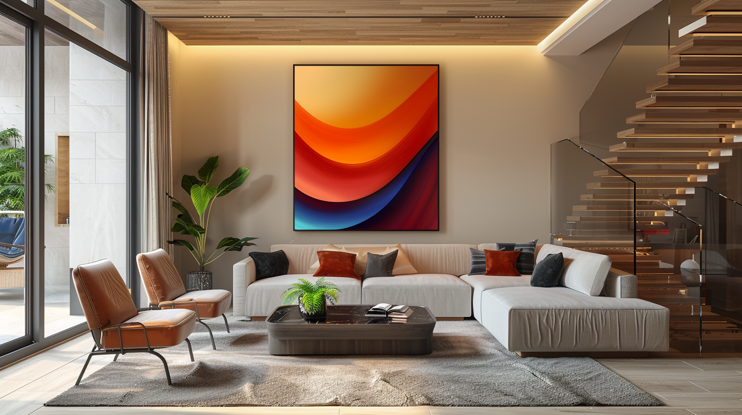 Modern living room with futuristic painting