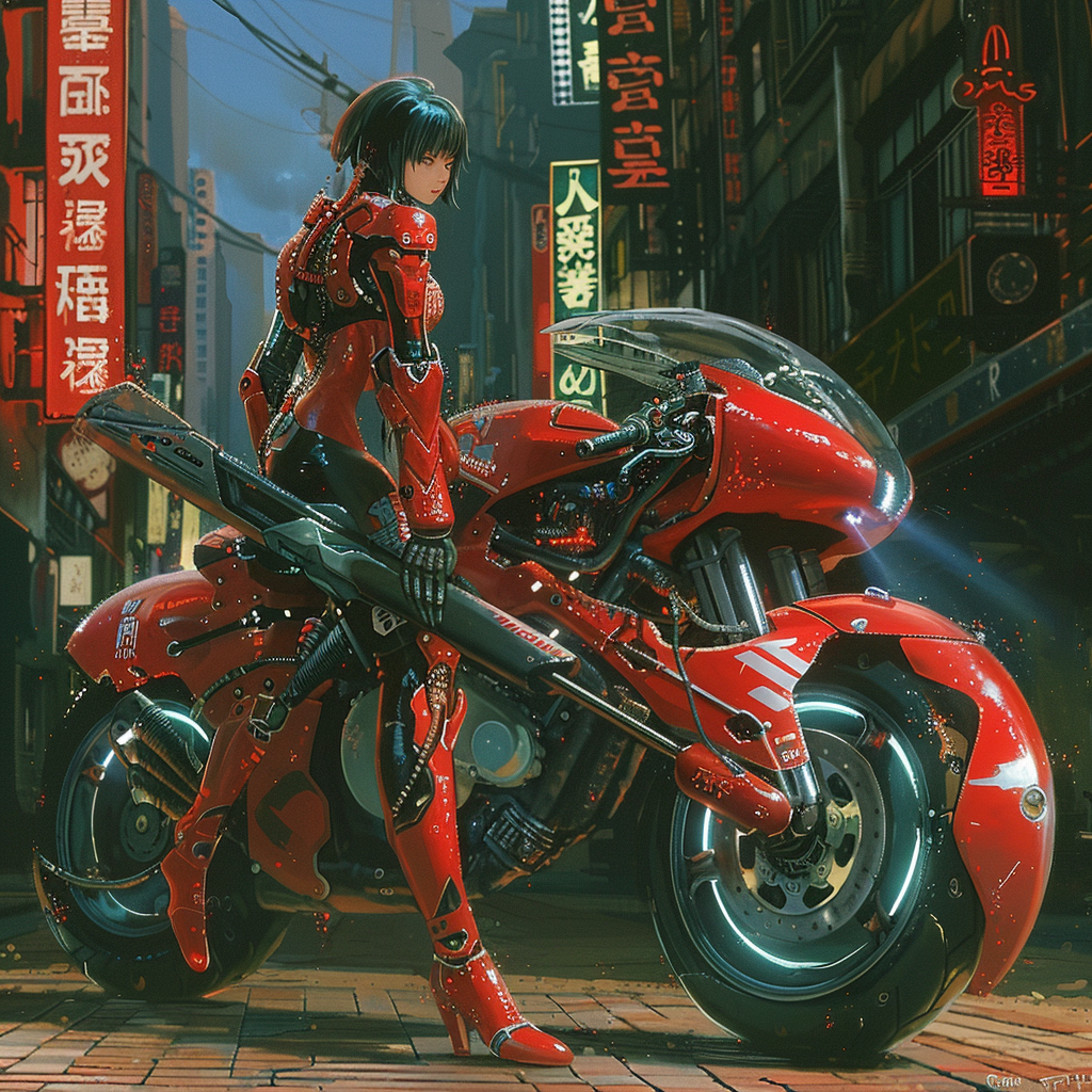 Seinen brutal anime style motorcycle world