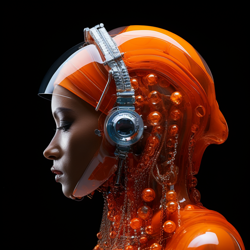 Futuristic Space Astronaut M-1 in Scarlett Orange Suit