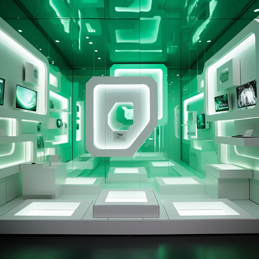 Futuristic store display with frisk-like squares